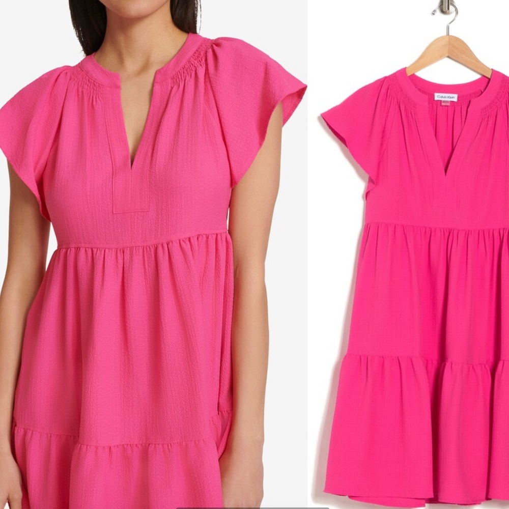 NWT Calvin Klein Tiered Gauze dress in Hibiscus size 2 - Picture 13 of 15